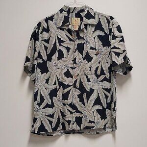 VTG 90’s Joe Marlin Black/Ivory Hawaiian Palm Tree Print “Camp” Shirt Size: M